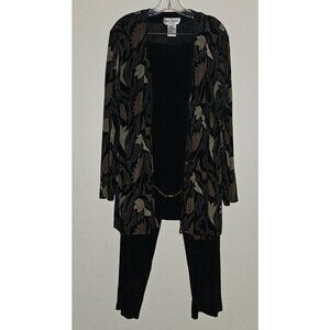 Ronni Nicole Ouida Black Shirt Attached Cardigan Pants Set Slinky Acetate Sz 16